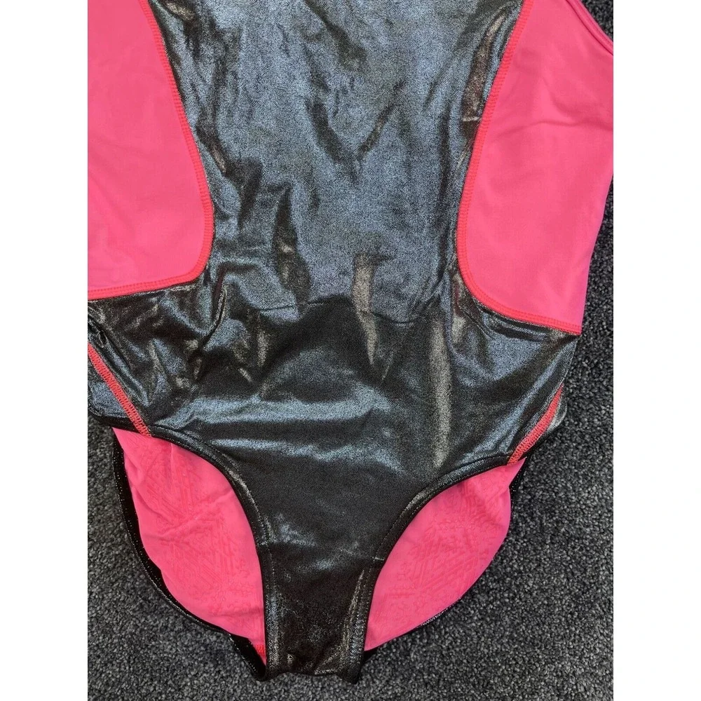 Iviva Athletic Swimsuit Girls Size 14 Pink‎ & Metallic Black